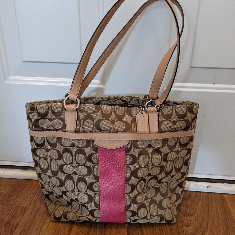 Coach purse - tan with pink accent